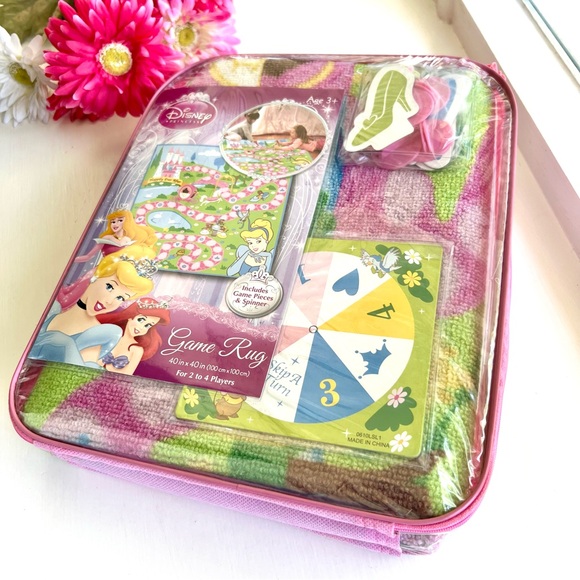 NEW Disney Princess Game Rug 40” x 40” Pink & Green w Spinner & Player Pieces - Picture 2 of 15